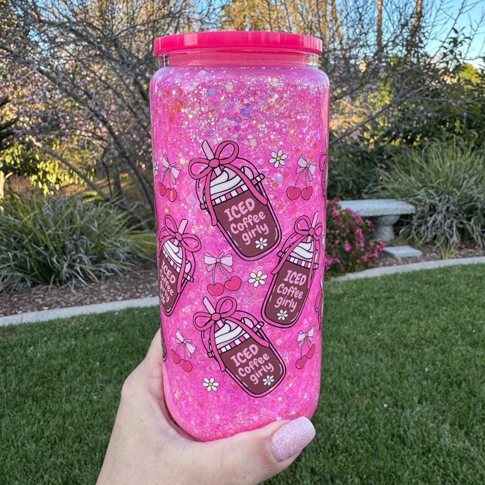 Iced coffee girly snow globe glass Tumbler 20oz